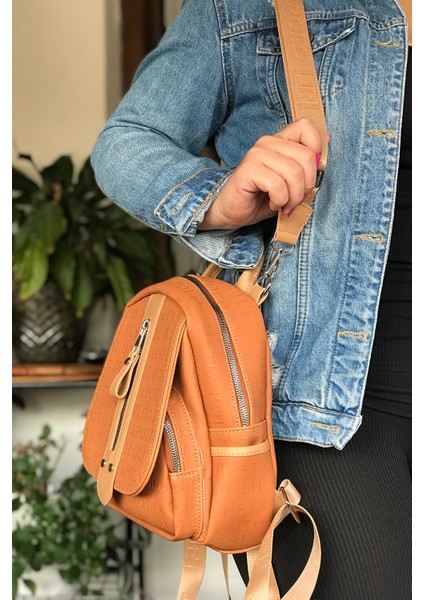 Çok Bölmeli Astarlı Ayarlanabilir Askılı Kadın Sırt Çantası 4058-GD Taba fırsatları