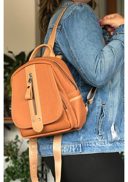 Çok Bölmeli Astarlı Ayarlanabilir Askılı Kadın Sırt Çantası 4058-GD Taba indirimleri