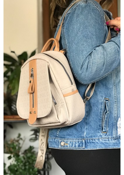 Taş Rengi Çok Bölmeli Astarlı Ayarlanabilir Askılı Kadın Sırt Çantası 4058-GD fiyatları