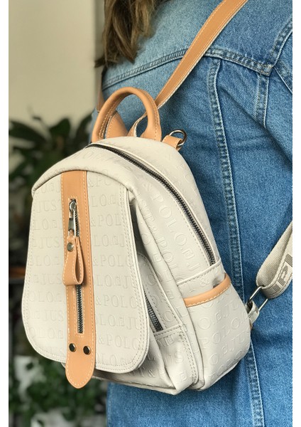 Taş Rengi Çok Bölmeli Astarlı Ayarlanabilir Askılı Kadın Sırt Çantası 4058-GD modelleri