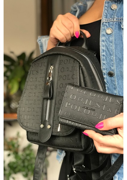 Çok Bölmeli Astarlı Ayarlanabilir Askılı Kadın Sırt Çantası 4058-GD Siyah Kombin