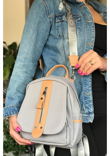 Çok Bölmeli Astarlı Ayarlanabilir Askılı Kadın Sırt Çantası 4058-GD Gri Kombin fırsatları