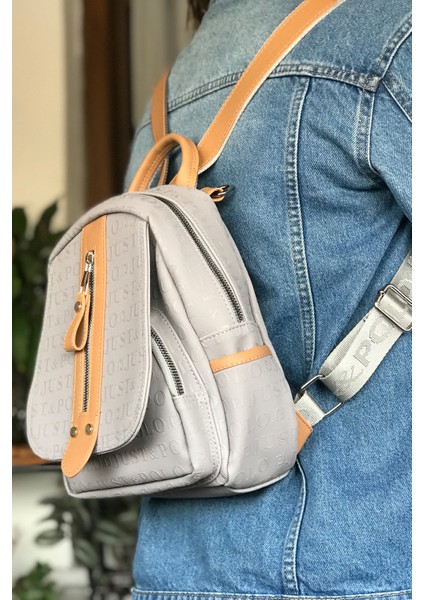 Çok Bölmeli Astarlı Ayarlanabilir Askılı Kadın Sırt Çantası 4058-GD Gri Kombin indirimleri