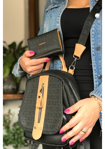 Çok Bölmeli Astarlı Ayarlanabilir Askılı Kadın Sırt Çantası 4058-GD Siyahtaba Kombin modelleri