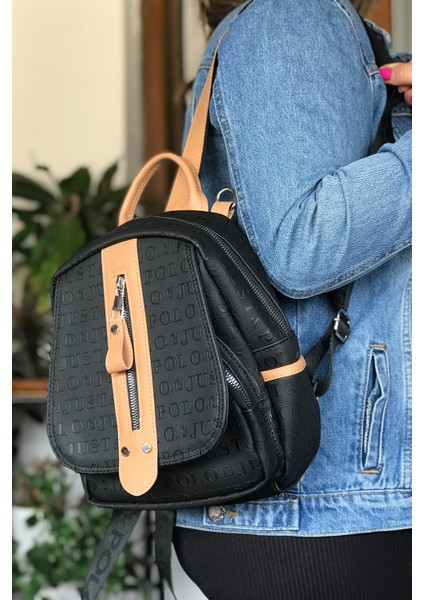 Çok Bölmeli Astarlı Ayarlanabilir Askılı Kadın Sırt Çantası 4058-GD Siyahtaba Kombin indirimleri