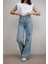 Kadın Mavi Kar Yıkama Salaş Yüksek Bel Likralı Bol Paça Denim Kot Pantolon 2