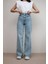 Kadın Glenda Mavi Kar Yıkama Süper Yüksek Bel Likralı Bol Paça Denim Kot Pantolon 4