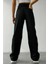 Solmayan Kumaş Siyah Bol Paça Kot Pantolon Süper Yüksek Bel Wide Leg Jeans 2