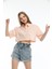 Kadın Turuncu Çizgili Pamuk Oversize Crop Gömlek 2