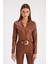 Fermuarlı Deri Bodysuit - Kahve 1