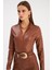 Fermuarlı Deri Bodysuit - Kahve 2