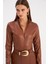 Fermuarlı Deri Bodysuit - Kahve 4