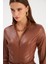 Fermuarlı Deri Bodysuit - Kahve 5