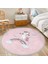 Pembe Zeminde Unicorn At Desenli Çocuk & Genç Odası Makinede Yıkanabilir Kaymaz Tabanlı Püsküllü Yuvarlak Çocuk Halısı 5