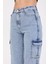 Buz Mavi Kargo Cepli Likralı Bol Paça Kot Pantolon Wide Leg Jean 3