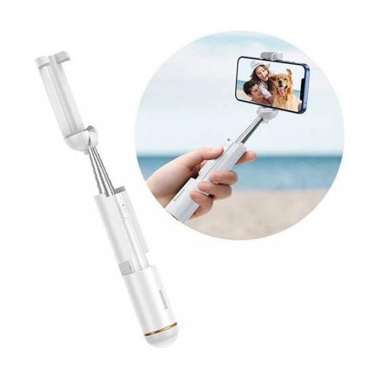 Baseus Polham Baseus Katlanabilir Teleskopik Kablosuz Bluetooth Selfie Çubuğu, Selfie Stick Monopod Beyaz