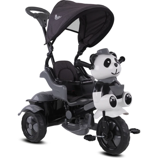 Babyhope 127 Panda Üç Teker Ebeveyn Kontrollü Çocuk Bisikleti Müzikli Gri