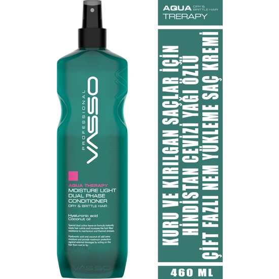 Vasso Hindistan Cevizi Yağı Özlü Nem Yükleme Çift Fazlı Durulanmayan Sprey Krem-vasso Aqua Therapy 460 ml 8699216346686