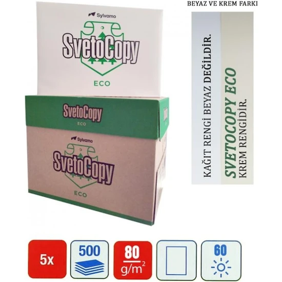 Svetocopy Fotokopi Kağıdı 80 gr 2500 Adet 5'li Paket Krem Renk