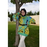 Asela Yeşil Renkli Desenli Triko Kazak Tunik