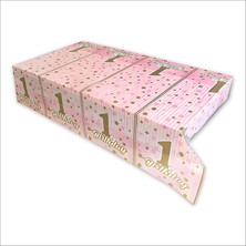 Süsle Bebek ve Parti 1 Yaş Pırıltı Doğum Günü Masa Örtüsü, 120CM x 180CM - Pembe