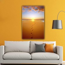 SML Tablo Kumsalda Ayak İzi Gün Batımı Doğa Manzara Sahil Kanvas Tablo
