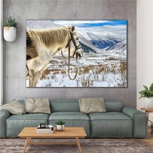 SML Tablo Beyaz At Doğa Manzara Kış Kanvas Tablo