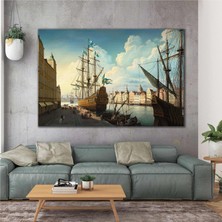 SML Tablo Yağlı Boya Efektli İskele Rıhtım Yelkenli Manzara Doğa Kanvas Tablo