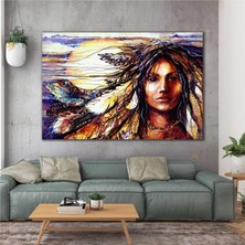 SML Tablo Yağlı Boya Efektli Kızıl Derili Kadın Etnik Kıyafet Geleneksel Kanvas Tablo