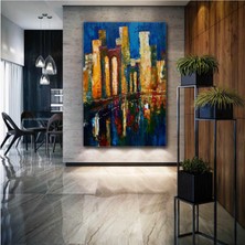 SML Tablo Gece Işıklar Altındaki Şehir Manzarası Yansıma Dekor Manzara City Kanvas Tablo