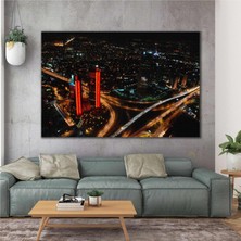 SML Tablo İstanbul Gece Işıklı Gökyüzünden Görünümü Kanvas Tablo