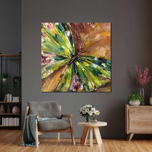 SML Tablo Kanatlarını Açmış Yeşil Kelebek Dekor Yağlı Boya Efektli Kanvas Tablo