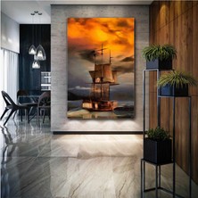SML Tablo Gün Batımı Yelkenli Gemi Deniz Manzara Kanvas Tablo