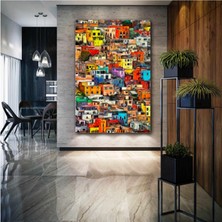 SML Tablo Rengarenk Boyalı Şehir Manzarası Art City Yağlı Boya Efektli Kanvas Tablo