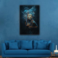 SML Tablo Yağlı Boya Dokulumavi Renkli Doğa Saçlı Kadın Woman Ağ Kıyafet Kanvas Tablo