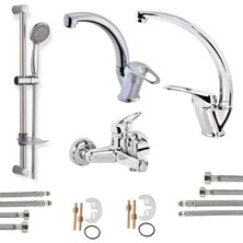 Arvenis Sürgülü Duş - Banyo - Lavabo - Mutfak Bataryası Çeşmesi Musluğu 4'lü Set