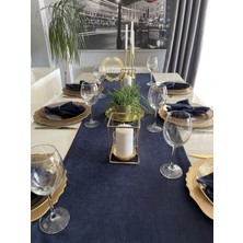 Decamor Home Kadife Dokulu Dertsiz Lacivert  Uzun Runner