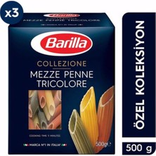 Barilla Mezze Penne Tricolore Makarna 500 Gr. X 3 Adet (Sebzeli Makarna)