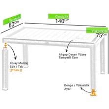 Almina Bambu Rattan Masa 80X140 Antrasit Camlı Masa