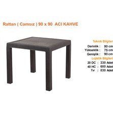 Almina Bambu Rattan Masa 90X90 Kahverengi Camsız