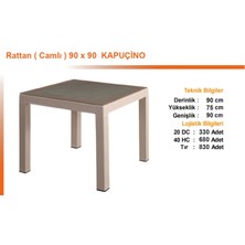 Almina Bambu Rattan Masa 90X90 Kapuçino Camlı Masa