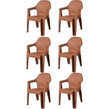 Almina Rattan Sandalye Kollu Bahçe Balkon ve Teras Sandalyesi 6 Adet