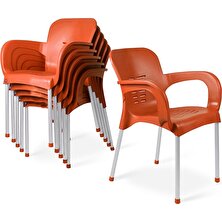Almina Plastik Sandalye Metal Ayaklı Bahçe Balkon ve Teras Sandalyesi 6 Adet