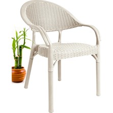 Almina Rattan Masa Takımı 90X150 Camsız Masa Bambu 6 Kişilik Sandalye Seti Bahçe Balkon Masa Takımı Cappuccino
