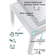 Almina Rattan Camlı Masa Takımı 90X150 Ölçü Masa + 6 Adet Bambu Rattan Koltuk