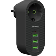 Polosmart MP11 3 USB Li Termal Akım Korumalı Priz Siyah