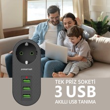 Polosmart MP11 3 USB Li Termal Akım Korumalı Priz Siyah