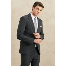 ALTINYILDIZ CLASSICS Erkek Antrasit Recycle Slim Fit Dar Kesim Mono Yaka Gofre Desenli Takım Elbise