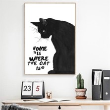 Printhome Ahşap Vintage Tablo " Home Is Where The Cat Is" Ahşap Mdf 25 x 35 cm