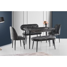 Levent Mobilya Ay Masa ve Sandalye Bench Takımı, Gri Siyah, 120X70